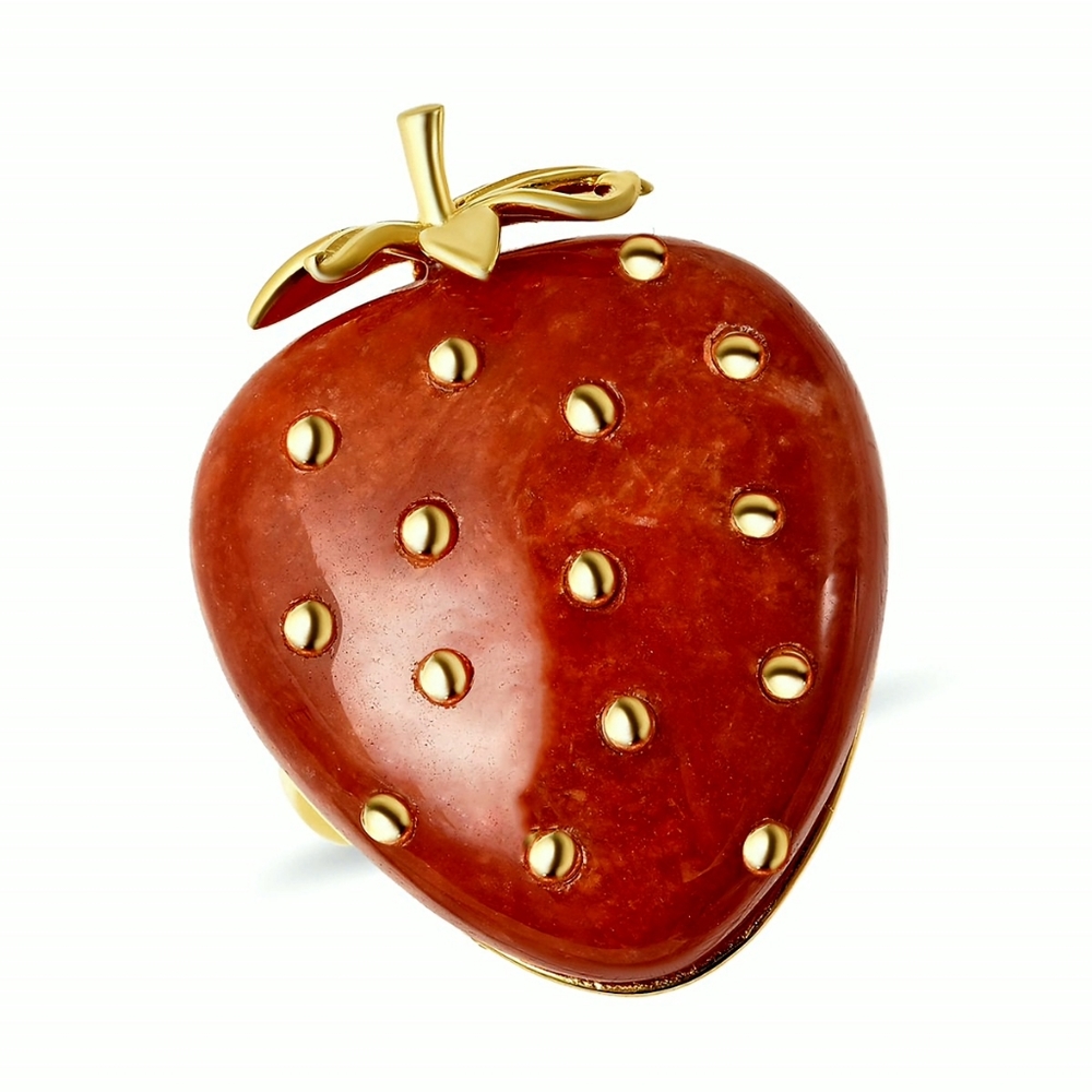 🔥PRICE DROP🔥NWT RED JADE STRAWBERRY YELLOW GOLD OVER STERLING SILVER RING SZ 7